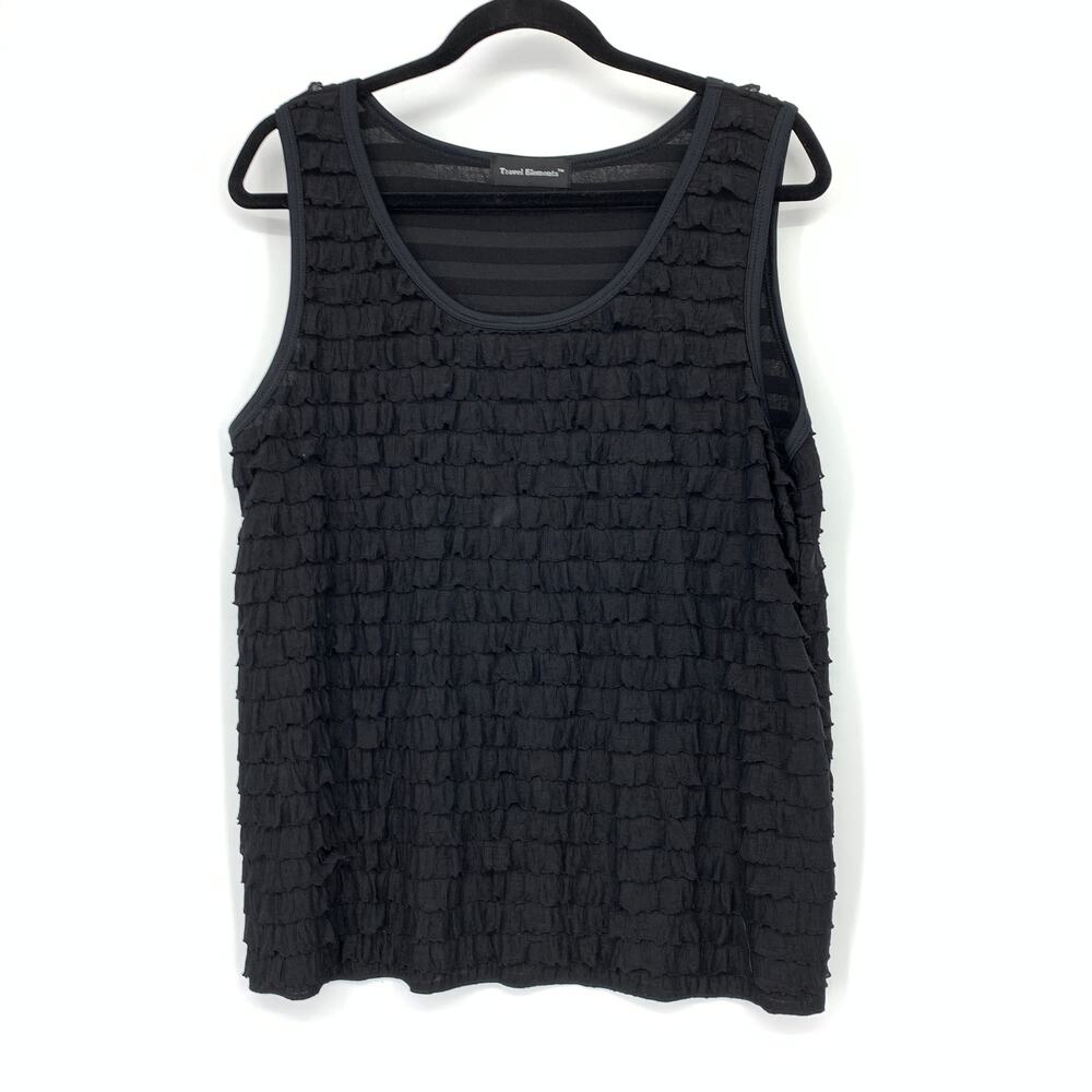 Travel Elements Tiered Ruffle Women's Sleeveless Top L Black Layered